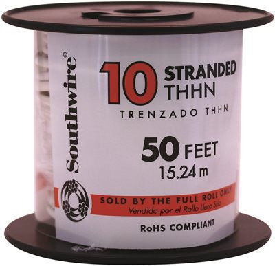 Southwire Simpull Thhn&reg;, 10 Gauge Thhn Stranded Wire, White, 50 Ft. Per Roll