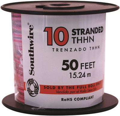 Southwire Simpull Thhn&reg;, 10 Gauge Thhn Stranded Wire, Red, 50 Ft. Per Roll