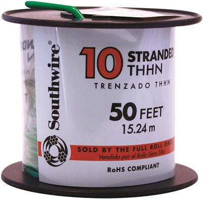 Southwire Simpull Thhn&reg;, 10 Gauge Thhn Stranded Wire, Green, 50 Ft. Per Roll