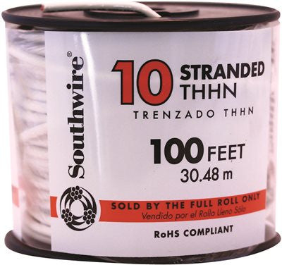 Southwire Simpull Thhn&reg;, 10 Gauge Thhn Stranded Wire, White, 100 Ft. Per Roll