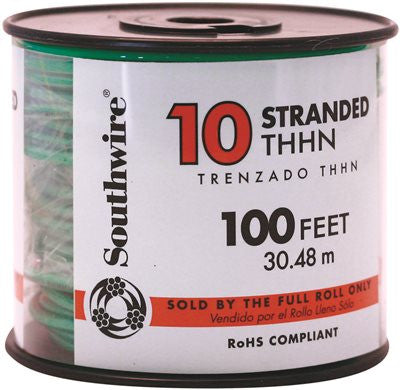 Southwire Simpull Thhn&reg;, 10 Gauge Thhn Stranded Wire, Green, 100 Ft. Per Roll