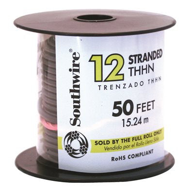 Southwire Simpull Thhn&reg;, 12 Gauge Thhn Stranded Wire, Black, 50' Per Roll