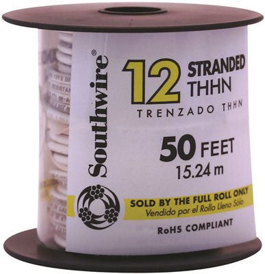 Southwire Simpull Thhn&reg;, 12 Gauge Thhn Stranded Wire, White, 50' Per Roll