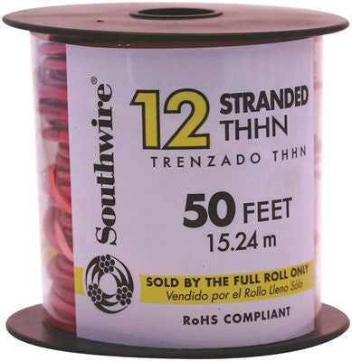 Southwire Simpull Thhn&reg;, 12 Gauge Thhn Stranded Wire, Red, 50' Per Roll