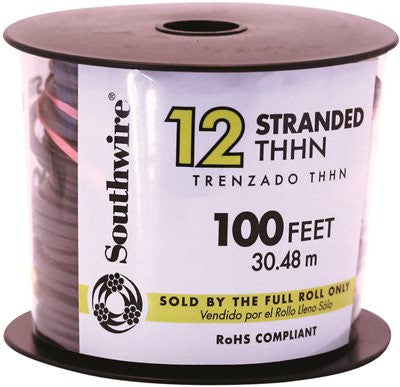 Southwire Simpull Thhn&reg;, 12 Gauge Thhn Stranded Wire, Black, 100 Ft. Per Roll