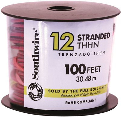 Southwire Simpull Thhn&reg;, 12 Gauge Thhn Stranded Wire, Red, 100 Ft. Per Roll