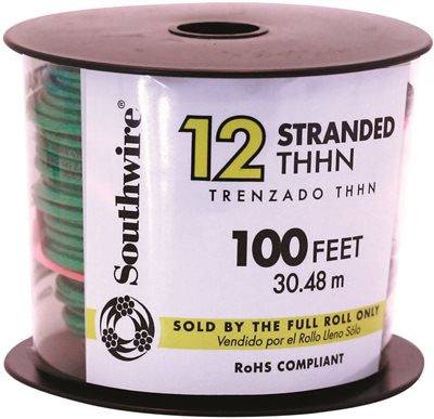 Southwire Simpull Thhn&reg;, 12 Gauge Thhn Stranded Wire, Green, 100 Ft. Per Roll