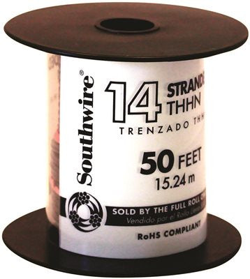 Southwire Simpull Thhn&reg;, 14 Gauge Thhn Stranded Wire, Black, 50' Per Roll