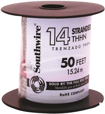 Southwire Simpull Thhn&reg;, 14 Gauge Thhn Stranded Wire, White, 50' Per Roll