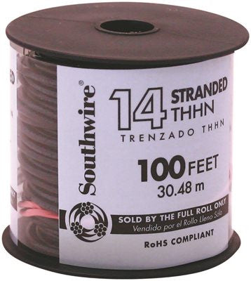 Southwire Simpull Thhn&reg;, 14 Gauge Thhn Stranded Wire, Black, 100 Ft. Per Roll