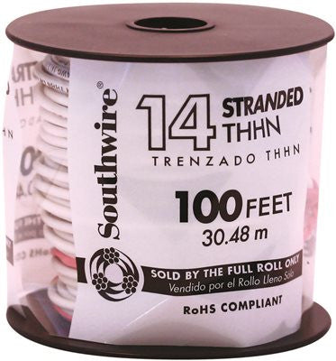 Southwire Simpull Thhn&reg;, 14 Gauge Thhn Stranded Wire, White, 100 Ft. Per Roll