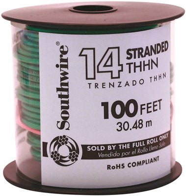 Southwire Simpull Thhn&reg;, 14 Gauge Thhn Stranded Wire, Green, 100 Ft. Per Roll