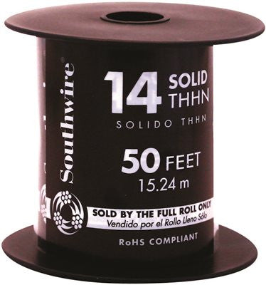 Southwire Simpull Thhn&reg;, 14 Gauge Thhn Solid Wire, Black, 50' Per Roll