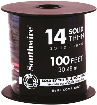 Southwire Simpull Thhn&reg;, 14 Gauge Thhn Solid Wire, Black, 100 Ft. Per Roll