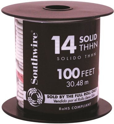 Southwire Simpull Thhn&reg;, 14 Gauge Thhn Solid Wire, White, 100 Ft. Per Roll