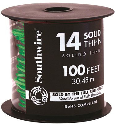 Southwire Simpull Thhn&reg;, 14 Gauge Thhn Solid Wire, Green, 100 Ft. Per Roll