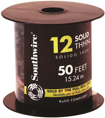 Southwire Simpull Thhn&reg;, 12 Gauge Thhn Solid Wire, Black, 50' Per Roll