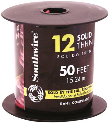 Southwire Simpull Thhn&reg;, 12 Gauge Thhn Solid Wire, Red, 50' Per Roll