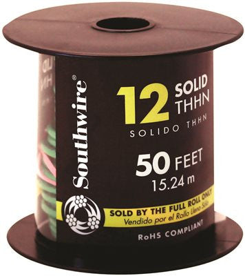 Southwire Simpull Thhn&reg;, 12 Gauge Thhn Solid Wire, Green, 50' Per Roll