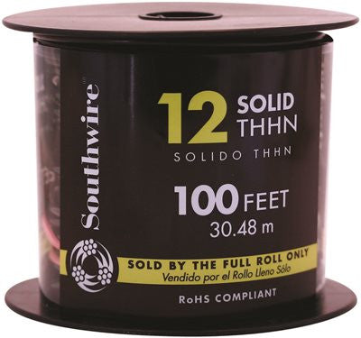 Southwire Simpull Thhn&reg;, 12 Gauge Thhn Solid Wire, Black, 100 Ft. Per Roll