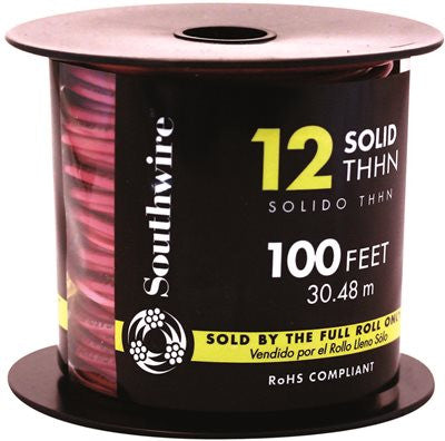 Southwire Simpull Thhn&reg;, 12 Gauge Thhn Solid Wire, Red, 100 Ft. Per Roll