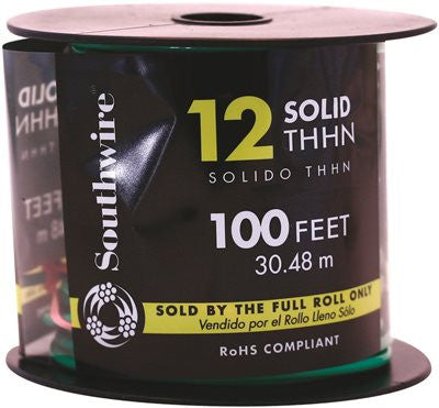 Southwire Simpull Thhn&reg;, 12 Gauge Thhn Solid Wire, Green, 100 Ft. Per Roll