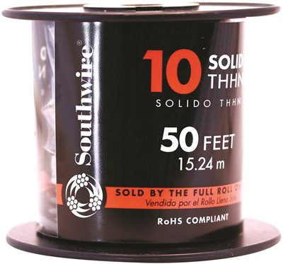 Southwire Simpull Thhn&reg;, 10 Gauge Thhn Solid Wire, Black, 50 Ft. Per Roll