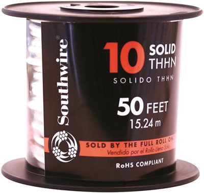 Southwire Simpull Thhn&reg;, 10 Gauge Thhn Solid Wire, White, 50 Ft. Per Roll