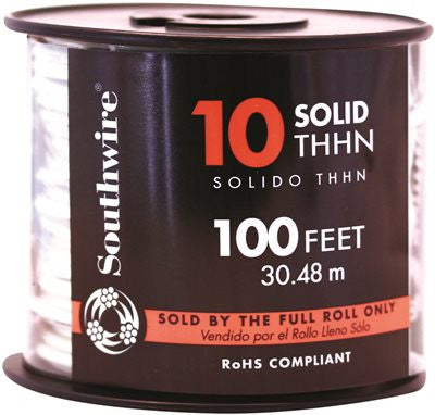 Southwire Simpull Thhn&reg;, 10 Gauge Thhn Solid Wire, White, 100 Ft. Per Roll