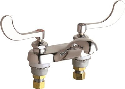 Chicago Sink Faucet, Deck Mounted 4 In. Fixed Center 2.2 Gpm Wrist Blade Handles, Lead Free