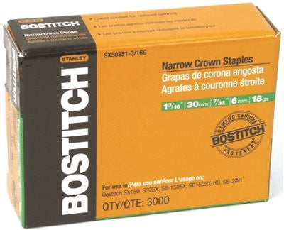 Narrow Crown Finish Staples, 18 Gauge, 1 In. Long, Pk 5000