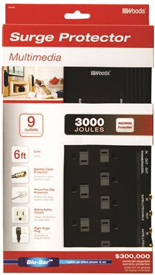 Coleman Cable 9 Outlet Surge Protector With Phone And Coaxial Cable Protection, 6 Ft.