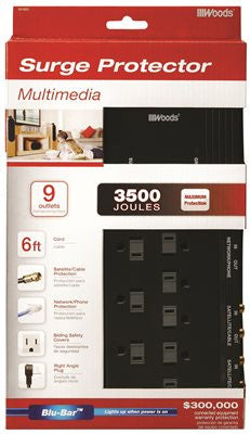 Coleman Cable 9 Outlet Surge Protector With Phone, Coaxial Cable And Network Protection, 6 Ft.