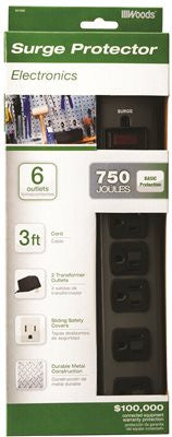 Coleman Cable 6 Outlet Metal Surge Protector, 3 Ft.