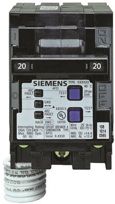 Siemens Q220afc Combination Type Afci, 20 Amp, 2 Pole, 120 Volt