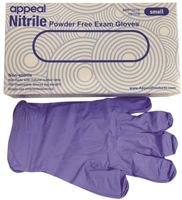 Appeal&reg; Disposable Powder-free Exam-grade Nitrile Gloves, Small, 3mil, 100 Per Box