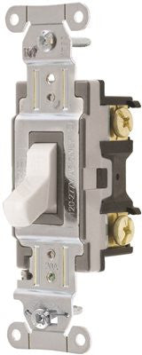 Hubbell Commercial Specification Grade Toggle Switch, 20 Amp, 3 Way, White