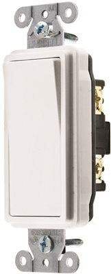 Hubbell Specification Grade Decorator Rocker Switch, 15 Amp, 3 Way, White