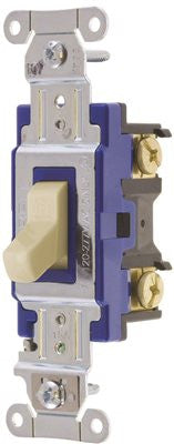 Hubbell Pro Series Toggle Switch, 15 Amp, Single Pole, Ivory