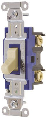 Hubbell Pro Series Toggle Switch, 15 Amp, 3 Way, Ivory