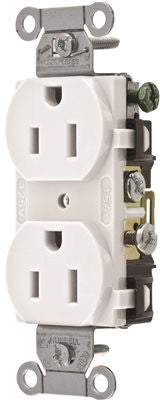 Hubbell Commercial Grade Duplex Receptacle, 15 Amp, White