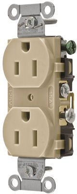 Hubbell Commercial Grade Duplex Receptacle, 15 Amp, Ivory