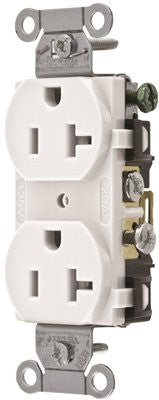 Hubbell Commercial Grade Duplex Receptacle, 20 Amp, White