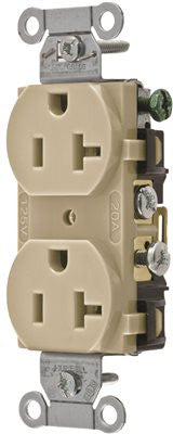 Hubbell Commercial Grade Duplex Receptacle, 20 Amp, Ivory