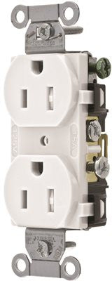 Hubbell Commercial Grade Tamper Resistant Duplex Receptacle, 15 Amp, White