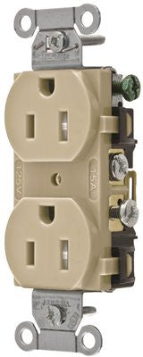 Hubbell Commercial Grade Tamper Resistant Duplex Receptacle, 15 Amp, Ivory