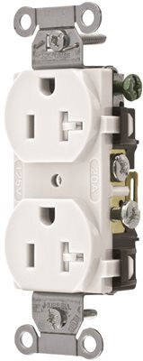 Hubbell Commercial Grade Tamper Resistant Duplex Receptacle, 20 Amp, White