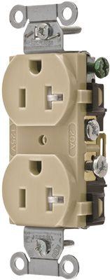 Hubbell Commercial Grade Tamper Resistant Duplex Receptacle, 20 Amp, Ivory