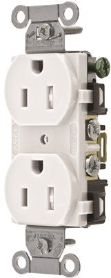 Hubbell Commercial Industrial Grade Tamper Resistant Duplex Receptacle, 15 Amp, White