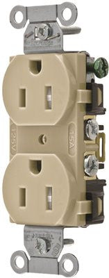 Hubbell Commercial Industrial Grade Tamper Resistant Duplex Receptacle, 15 Amp, Ivory